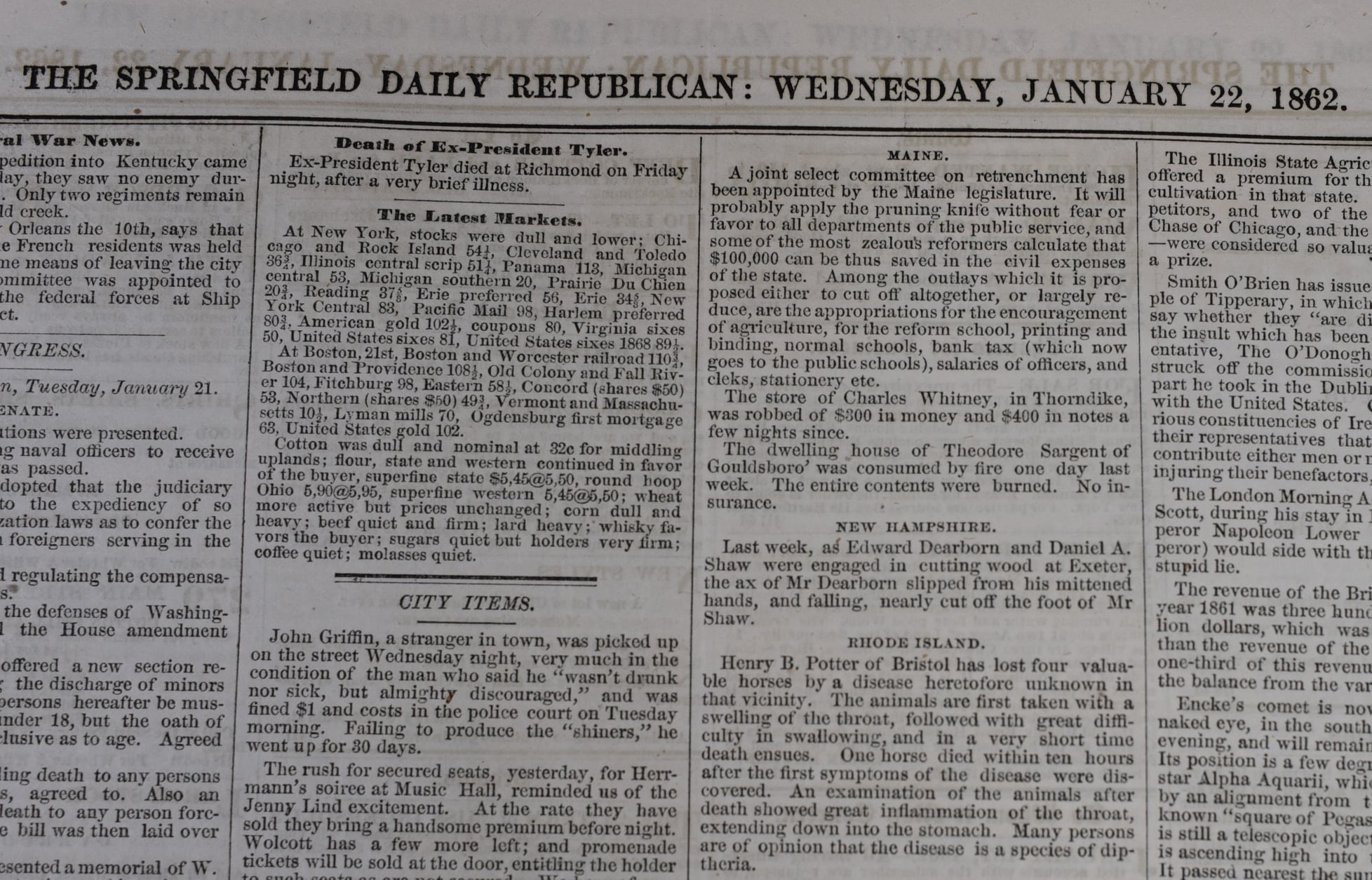 Page from Springfield Republican January 22, 1862